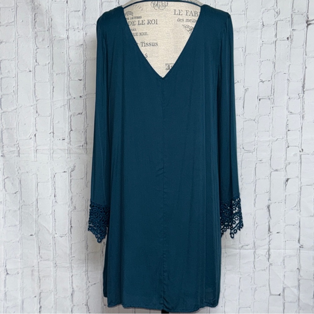 Altar'd State Teal Midi Dress with Lace Sleeves - Picture 4 of 5